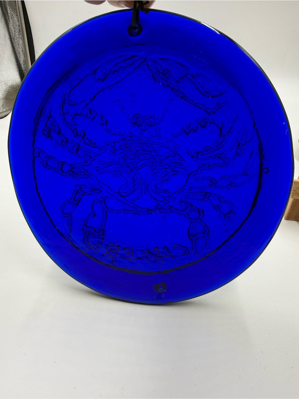 Vintage Blenko Glass Zodiac “Cancer” suncatcher / wall plaque RARE Cobalt Blue